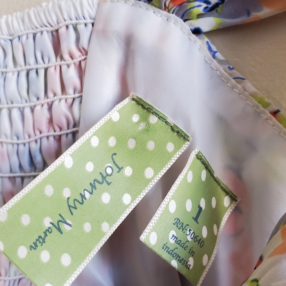 Johnny Martin floral dress with straps tie back, drape bust details, size 1 - Picture 5 of 8